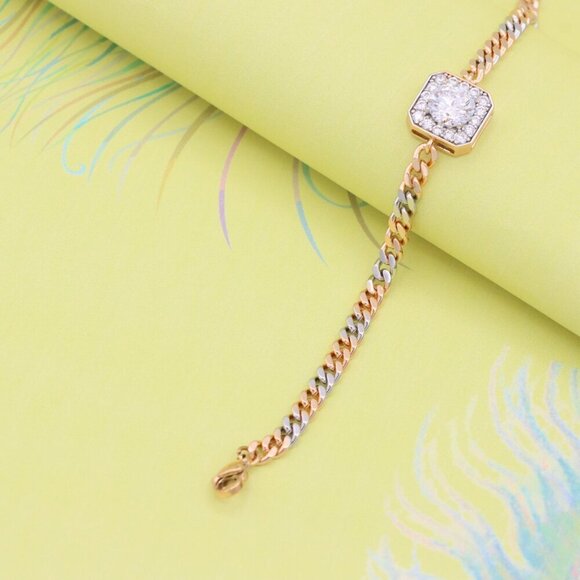 "Two-Tone Chain Bracelet with Sparkling Centerpiece, XPBL0787 - Picture 13 of 13